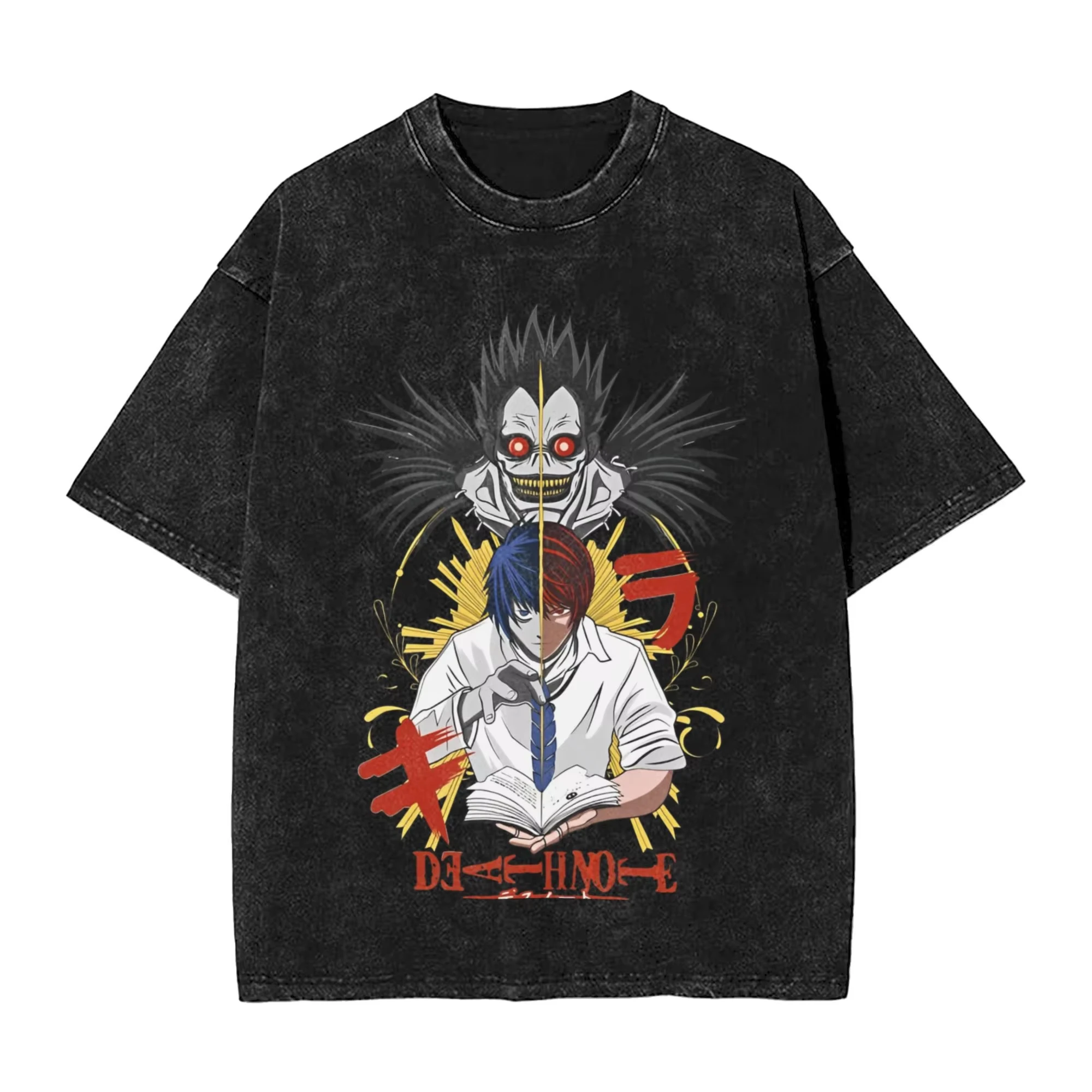 Japan Classic Suspense Anime Death Note Graphic Print T-Shirt Retro Washed O-neck Cotton Men Women Gothic Fashion Oversized Top