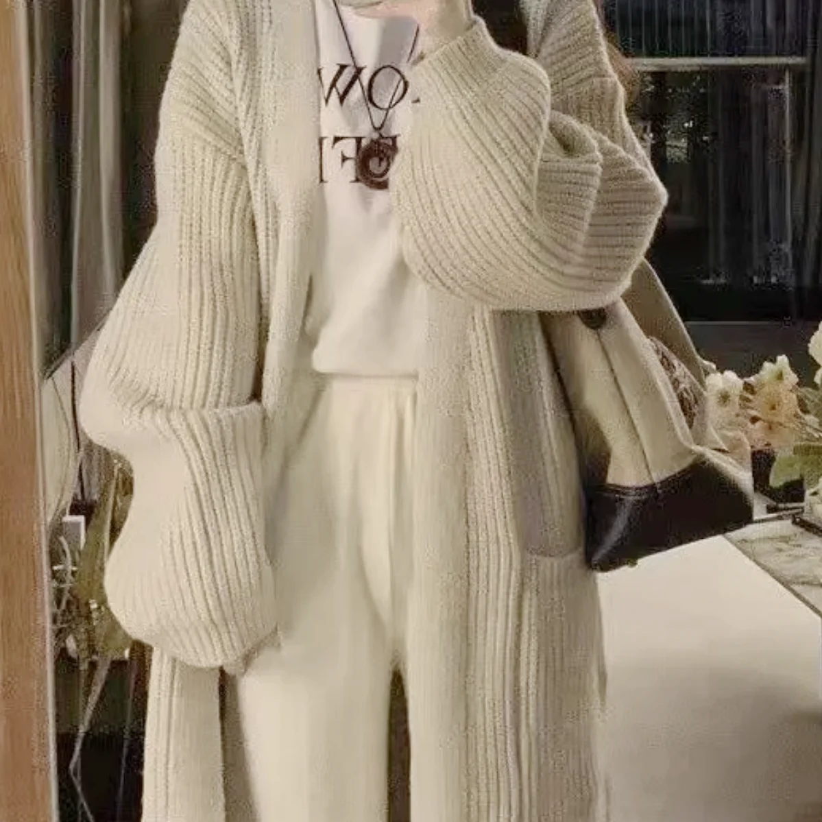 

Soft Medium Thi Milk White Old Money Plu Feel ket Длинный открытый кардиган Sle Свитер Пальто без пуговиц Sweet Sle Long Sve