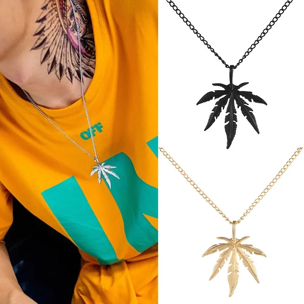 New Charm Chain Vintage Punk Rock Titanium Steel Maple Leaf  Leaf Pendant Choker Hip Hop