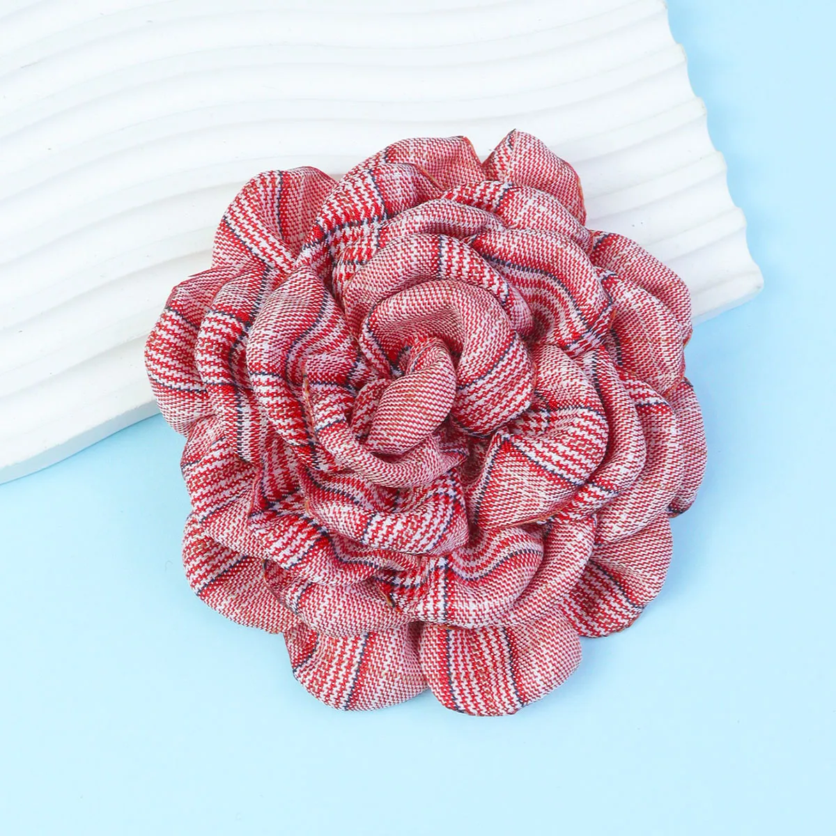 10CM Korean version of the British style color striped gingham sweet camellia brooch simple  with Brooch clothing accessories