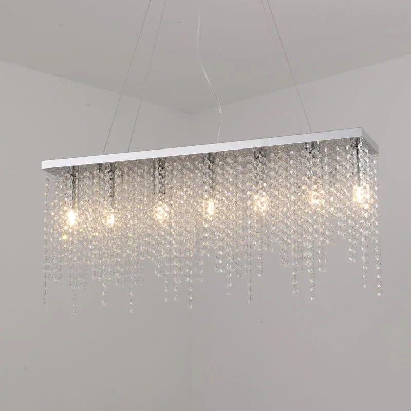 Lustre de cristal retangular lâmpada de jantar moderna AC110V 220V luzes de cristal de barra longa