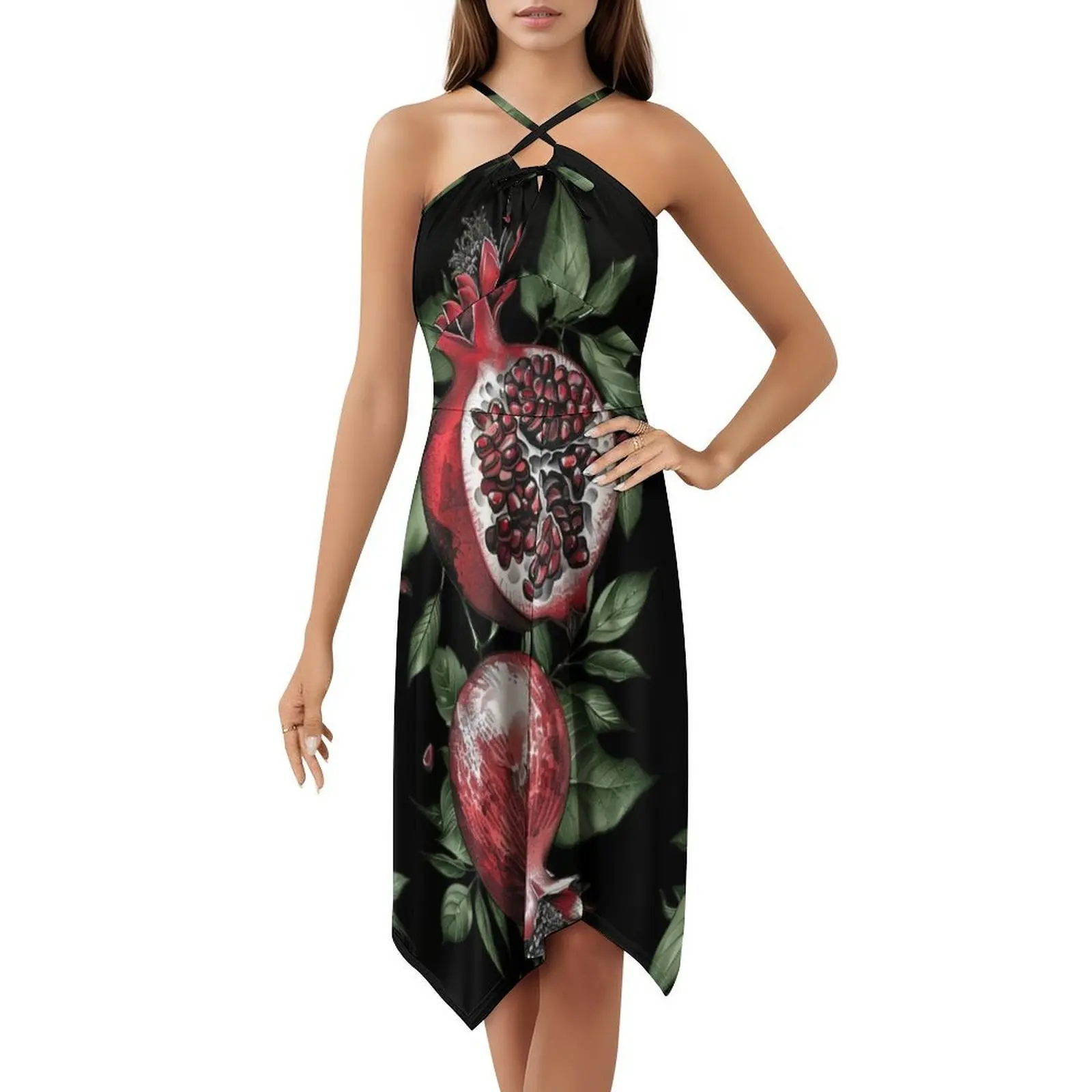 فن قوة الرمان الذي ينفجر مع الحياة! فستان قصير على طراز Preppy للنساء على شكل حرف A فستان يوم كاجوال فضفاض مناسب بالرمان #5