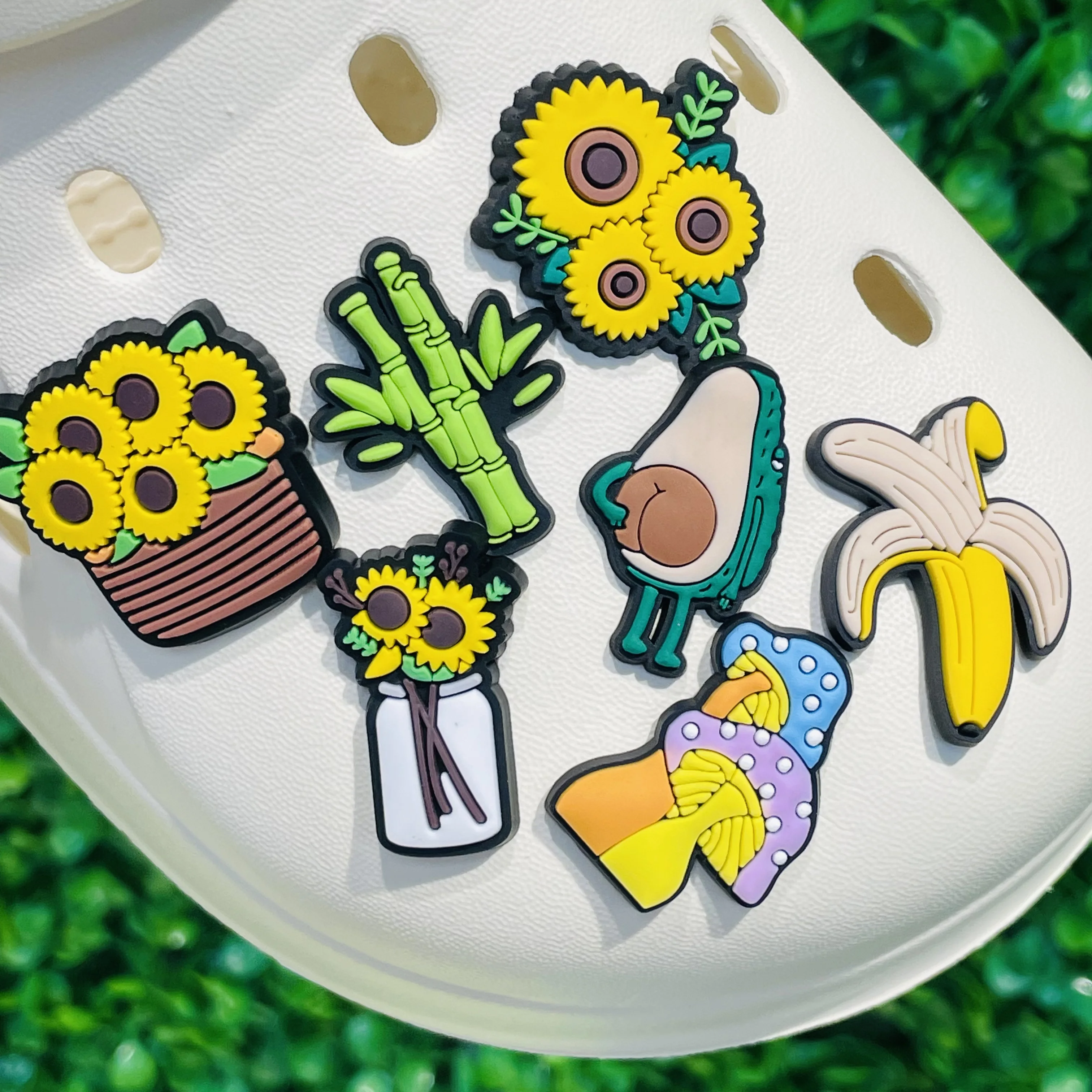 1-13Pcs Plant Banana Grape Avocado Bamboo Mushroom Shoe Charms Accessories PVC Shoe Buckle Decorations For Children X-max Gift