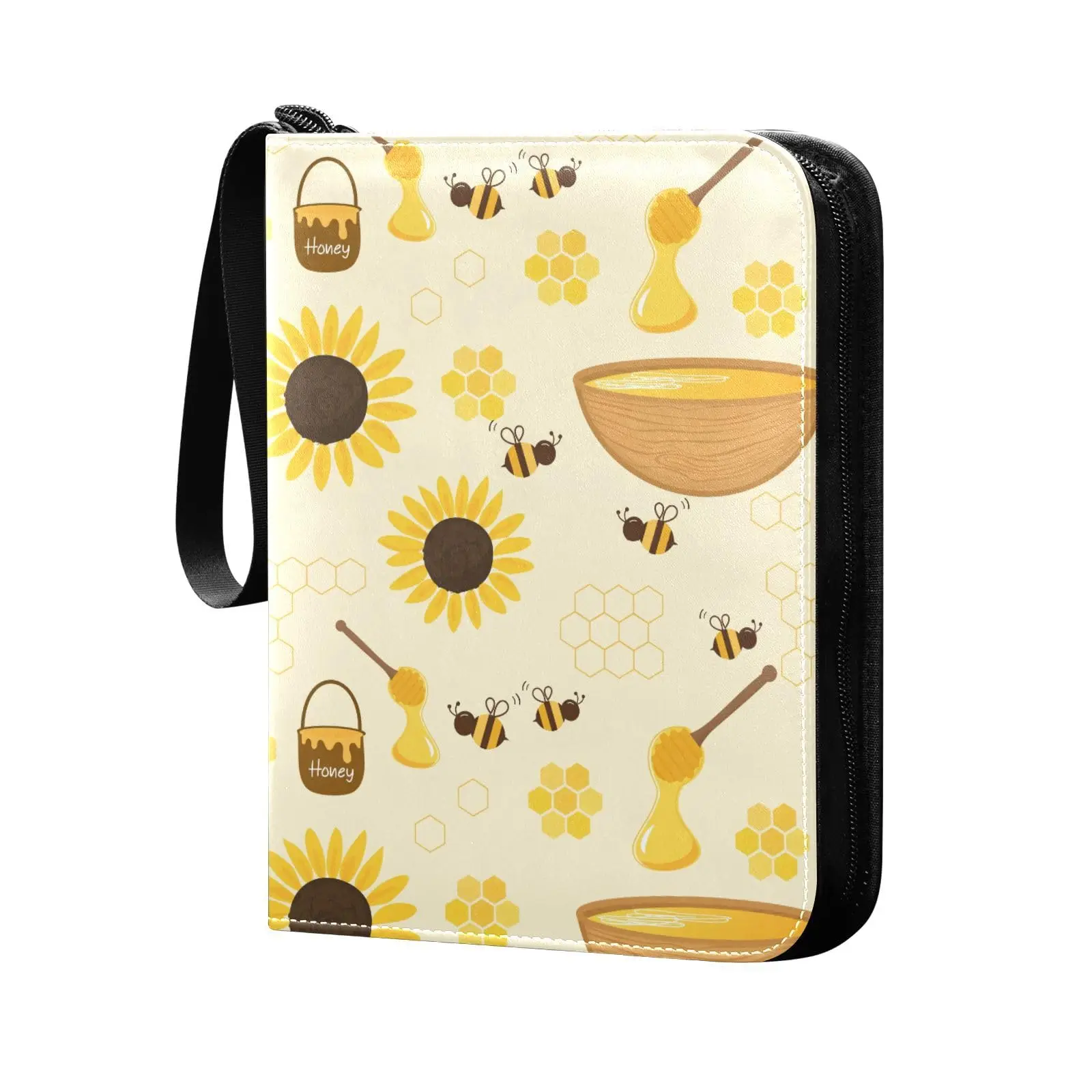 Cartoon Bees Honey Flowers 4 Pocket Cards Binder, 400 Double Sided Pocket Album Sport Game Cards, Unique Card Collection Storage