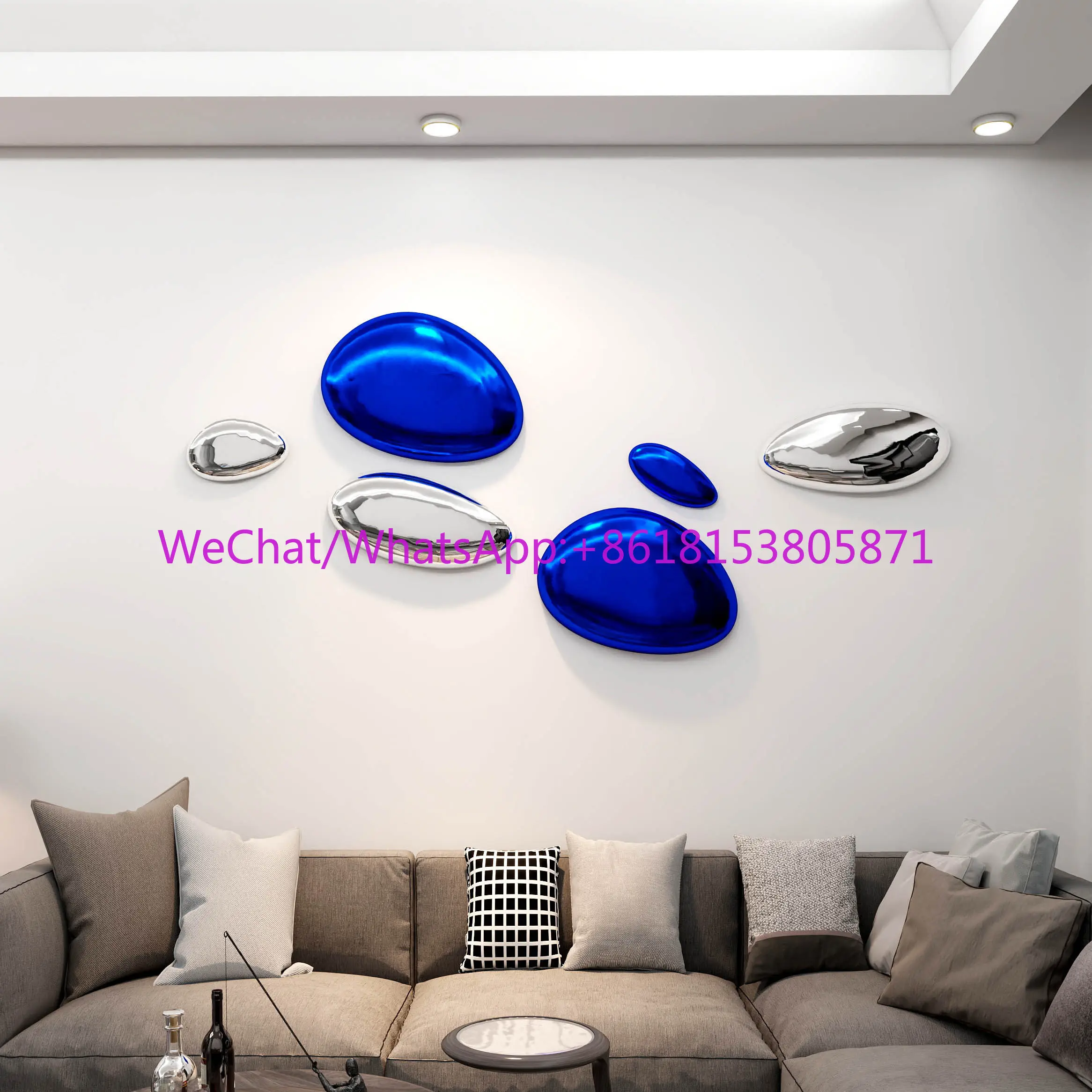 

Modern hotel light luxury imitation stainless steel pebble head wall decoration European creative water drop