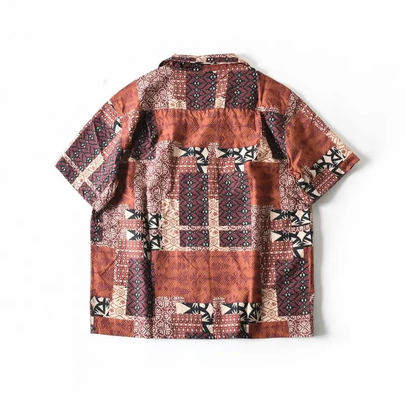 New Arrival Men's American Style Seersucker Short Sleeve Printed Summer Hawaiian Camp Collar Trendy Shirt