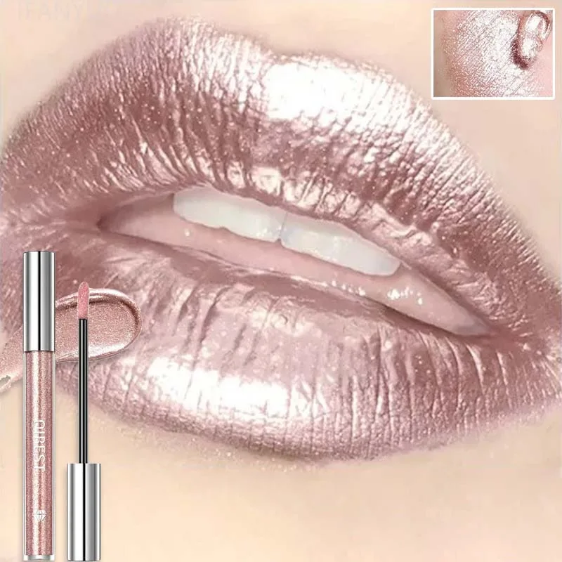 Brillo Labial Líquido Diamante, Hidratante, de Larga Duración, con Efecto Espejo, Rosa Brillante, Antiadherente, Cosméticos