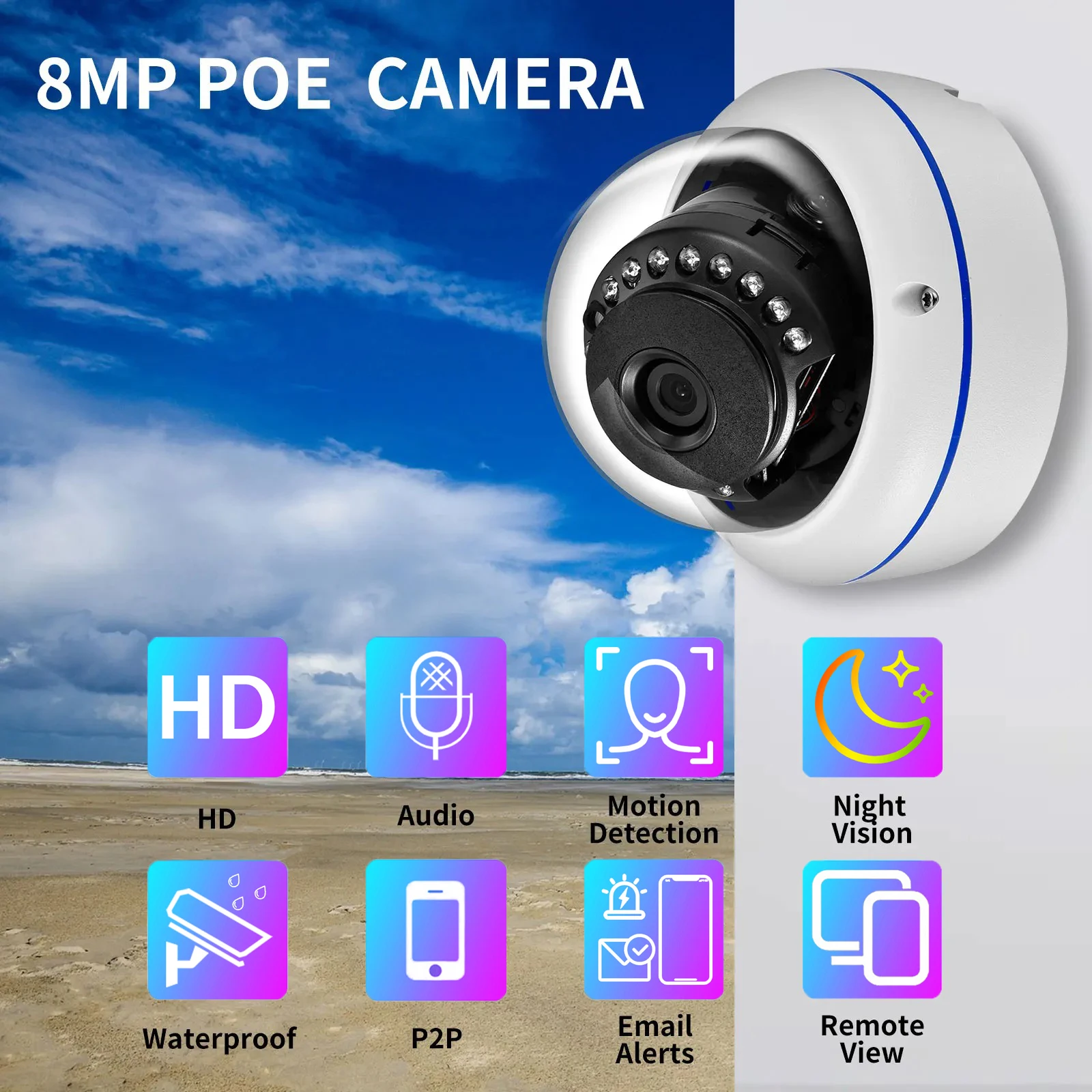 Gadinan SONY IMX415 Sensor IR Light Built-In MIC Audio Metal IP Dome Camera IR-Cut Motion Detect StarLight POE IP66 P2P Camera