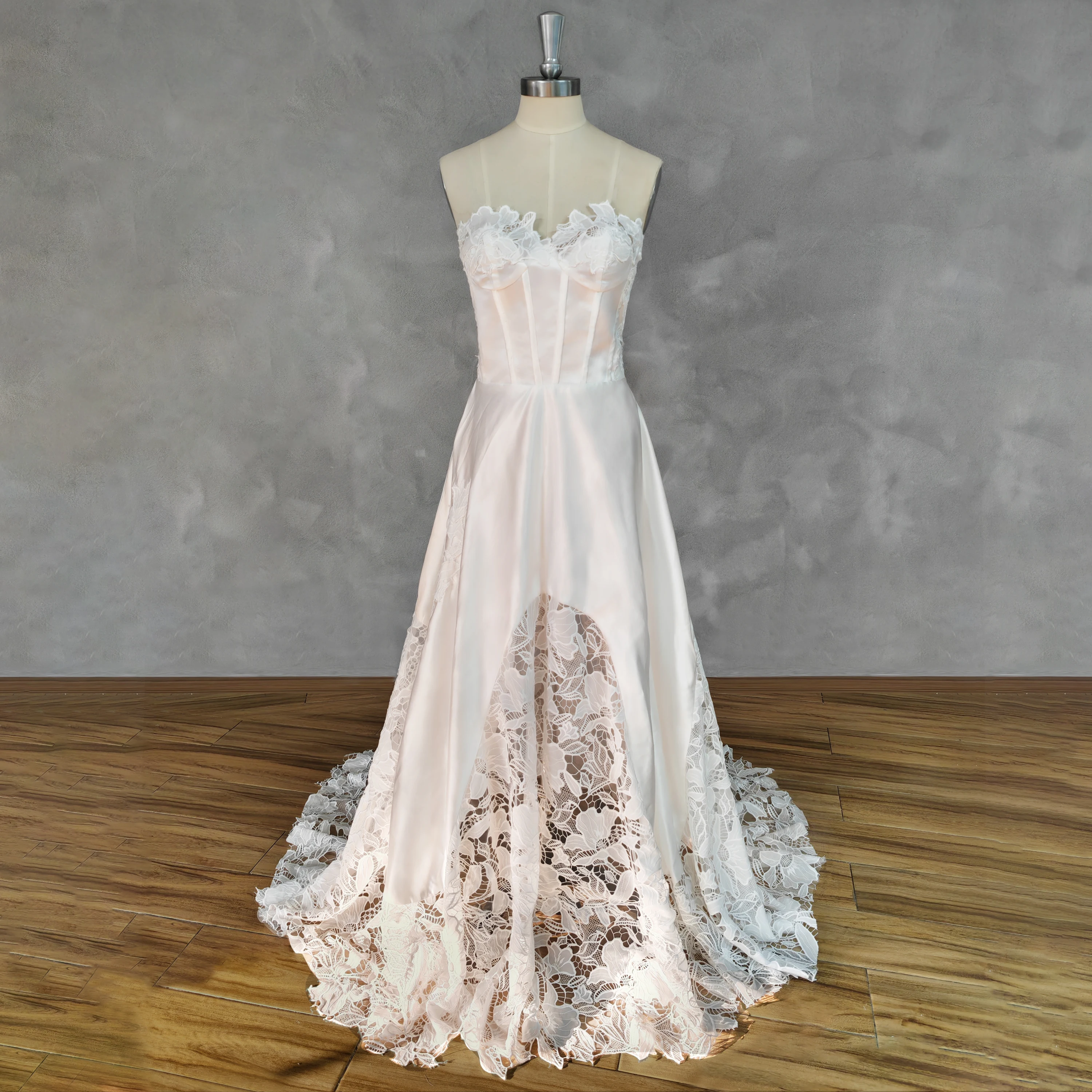 DIDEYTTAWL Real Picture Sleeveless Sweetheart Lace A-Line Wedding Dress For Women Satin Zippeer Back Court Train Custom Made