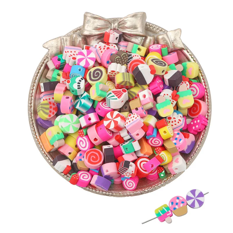 100Pcs Random Style Polymer Clay Beads Stars Fruit Flowers Heart Loose Spacer Beads for Women DIY Jewelry Making view 5
