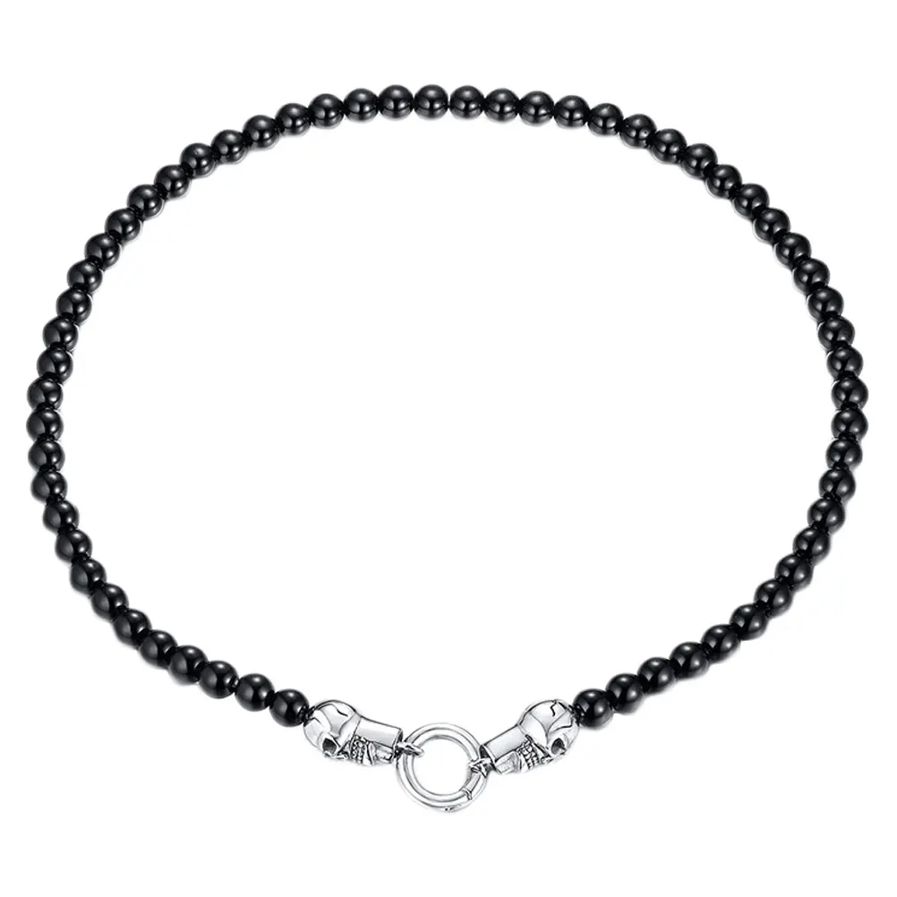 

Black Agate Necklace Stylish Ghost Head Beads String Smooth Men Accessories Beaded Jewelry Cool Pendant Unique