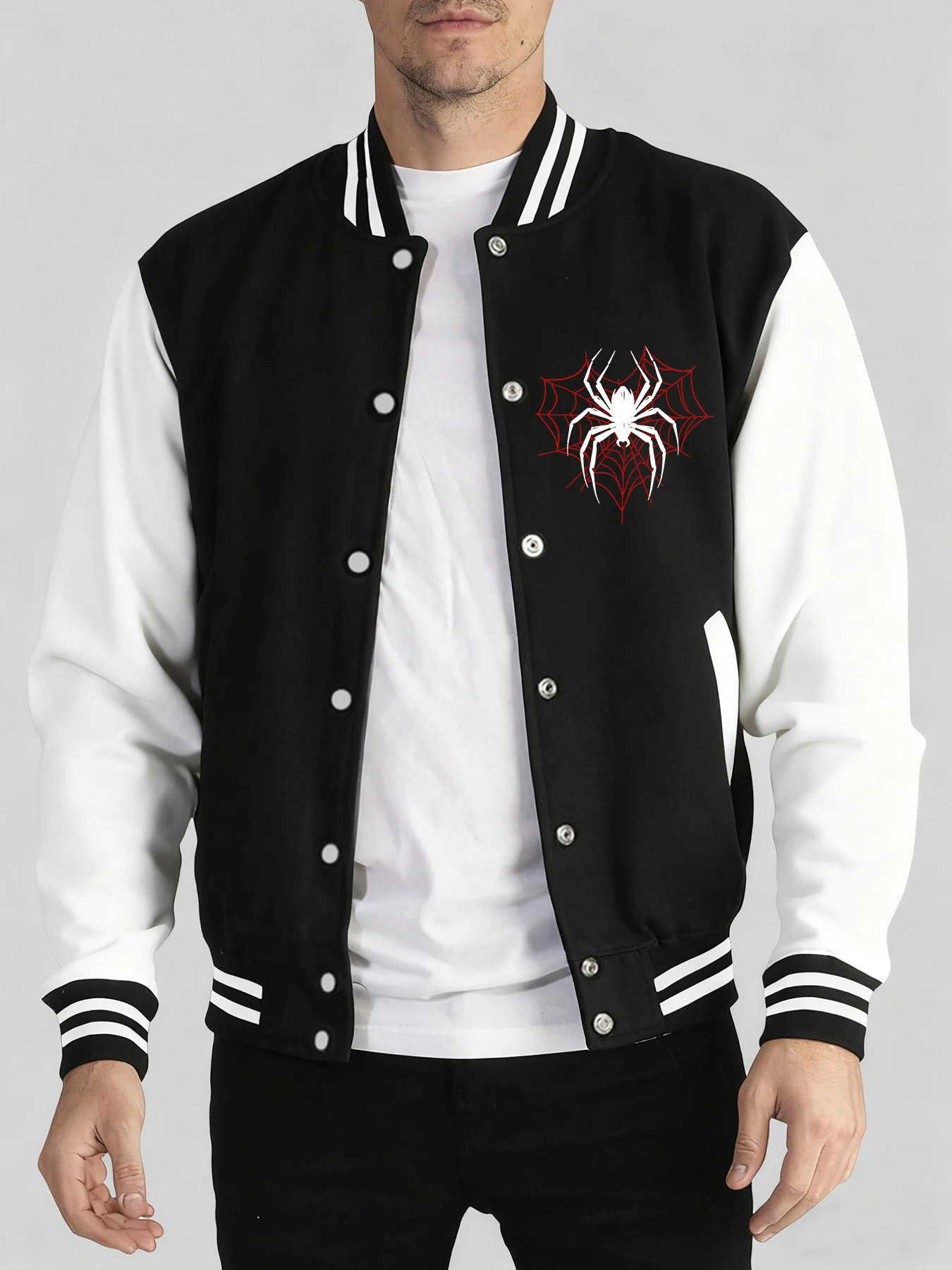 Spiders On The Spider Web Print Man Loose Coat Hip Hop Comfy Jackets Casual Autumn Streetwear All-Match Basics Baseball Jersey