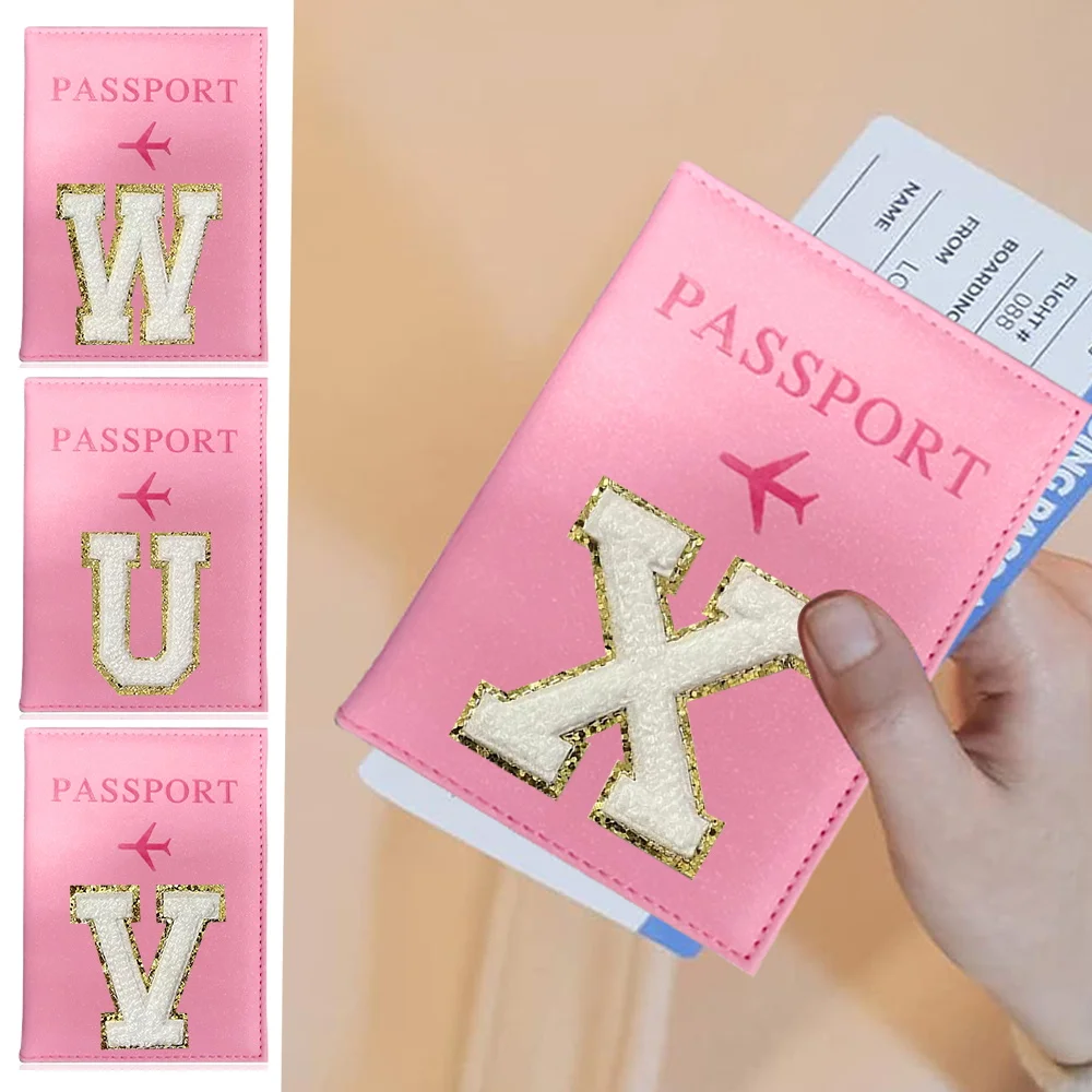 Hülle für Reisepass, Reisepasshülle, weiße Buchstaben-Serie, Reisepasshülle, rosa Farbe, Reisepass-Schutzhülle