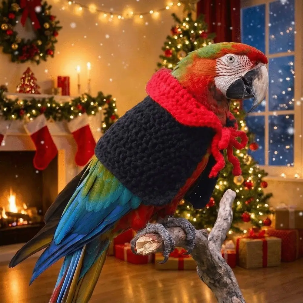 Funny Parrot Red Collar Cloak Breathable Knitting Halloween Pet Bird Cloak Comfortable Soft Pet Bird Costume Pet Party