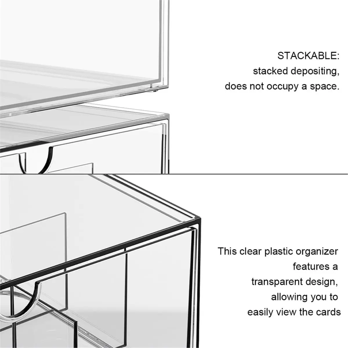 Y69A 9 Grids Trading Card Storage Organizer Box, Clear Stackable Drawers for Toploaders, MTG, TCG, PTCG, Sports Cards