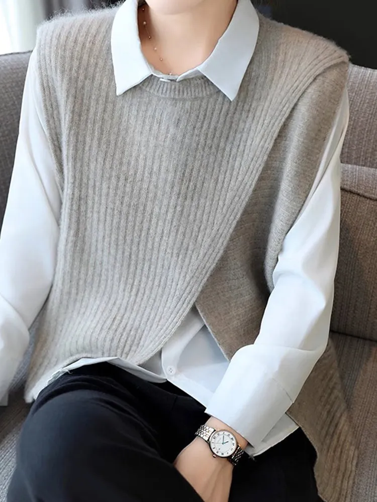 

Осенне-зимний шерстяной вязаный круглый жилет Ne Svel, цветной повседневный женский многослойный корейский топ