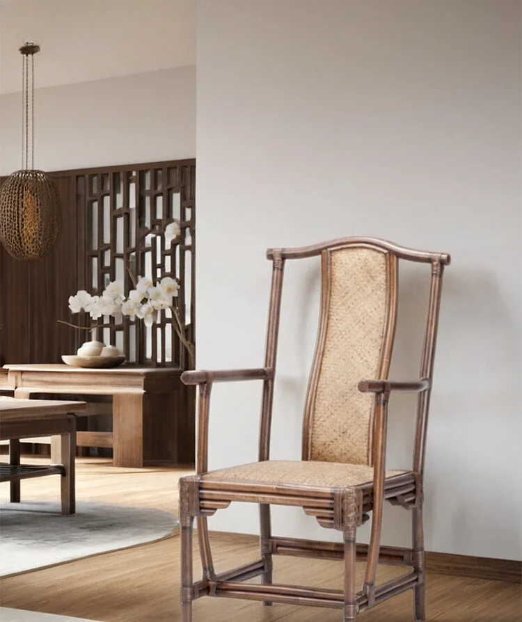 

Стул из натурального ротанга, династия Мин и Цин, старомодный стул Taishi, одиночный бытовой балкон, стул со спинкой для отдыха, обеденный