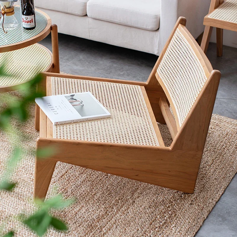 

Nordic Solid Wood Rattan Woven Recliner Armchair Lounge Seat Designer Kangaroo Chairs Practical Versatile Living Room Furniture