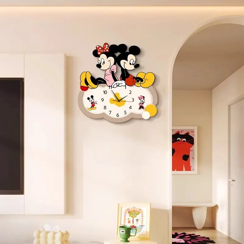 Cartoon Mickey clock wall hanging living room TV background wall clock silent punch-free wall clock restaurant hanging watch