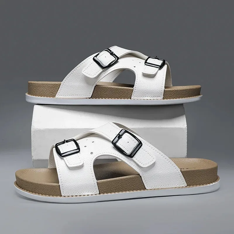 Novos chinelos para homens de alta qualidade chinelo de couro moda casual esporte slides ao ar livre não deslizamento chinelos de praia para homem flip-flops