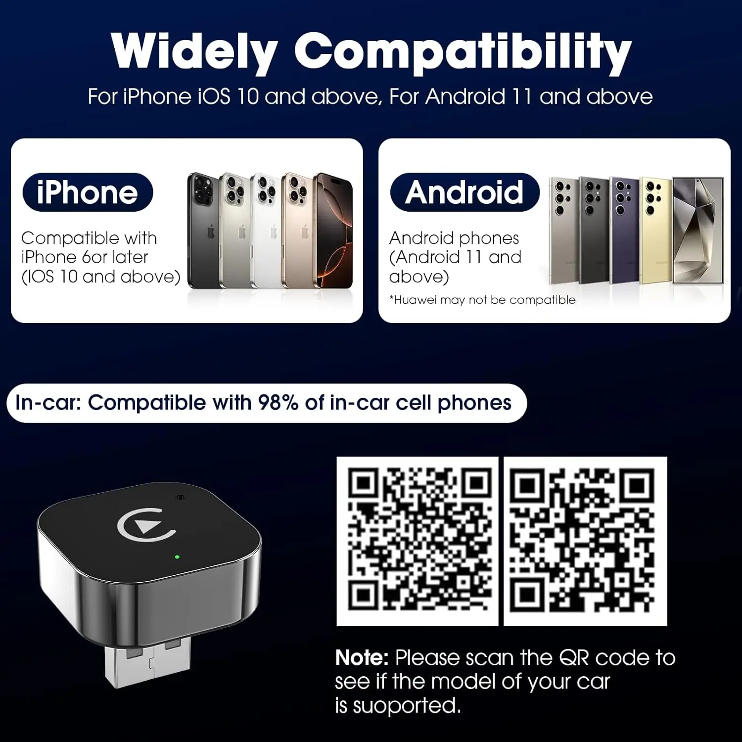 Wireless Carplay Adapter & Android Auto 2026 Upgrade Wired CarPlay to Wireless,2-in-1 Mini USB Design with Fast Stable Connectio
