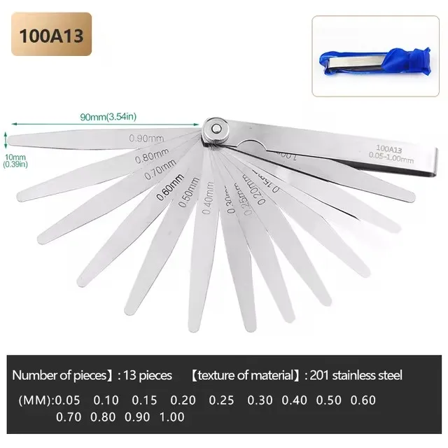 1Pcs10-32 Blades Voelermaat Metrische Gap Filler Gauge 0.01-1mm Rvs Hoge Precisie Diktemeter meetinstrument