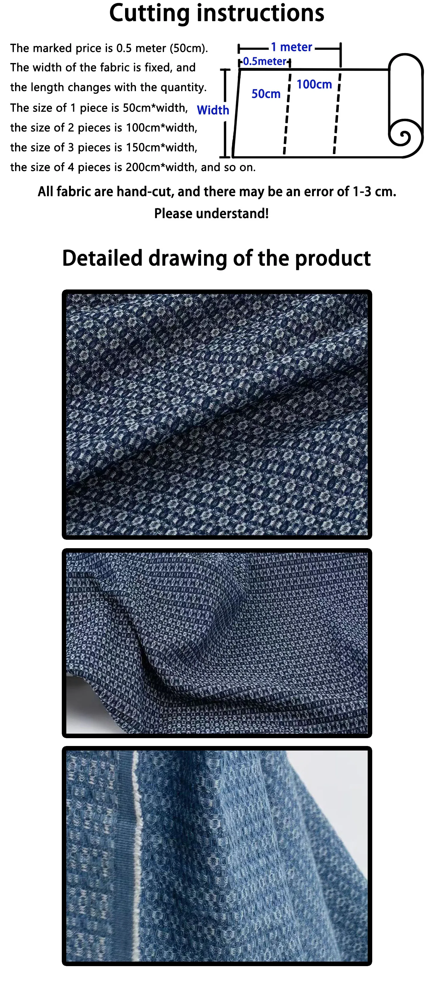 Retro Blauer Jacquard Denim Baumwollstoff zum Nähen, Patchwork, DIY-Kleidung, Heimdekoration, Polsterung, Vorhang, Quilting-Material 160cm – Detail 1