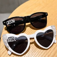 1pcs Groom Bride Letters Pearl Heart glasses for Bride To Be Hen Bachelorette Party Honeymoon Wedding Decoration Supplies Gift