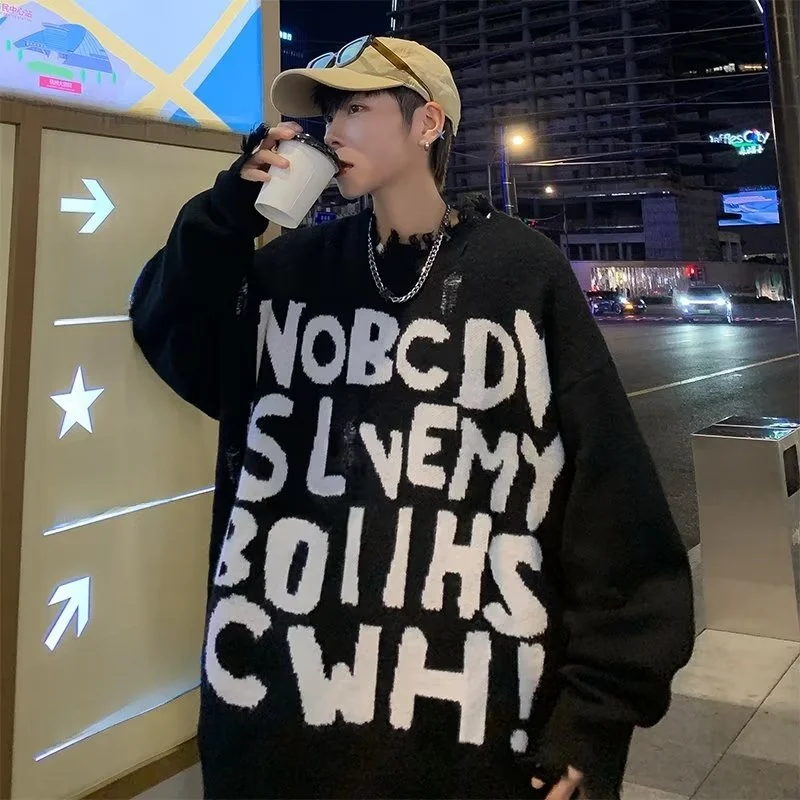 

Loose Men's Knitted Sweater Large Size 250 Pou Autumn Winter Design Sensation Lazy Sle Baseball Collar Long Sve Top