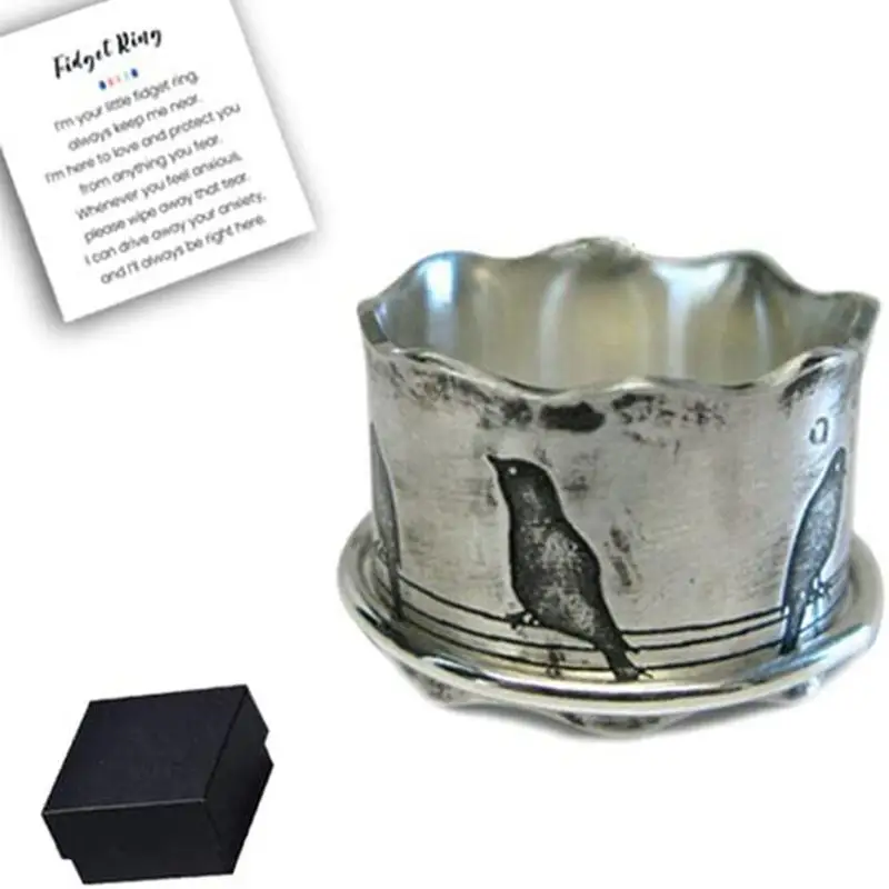 Birds On A Wire Silver Spinner Ring Vintage Engraved Birds Rotatable Ring Female Fatigue Relief Rotatable Ring Personalized