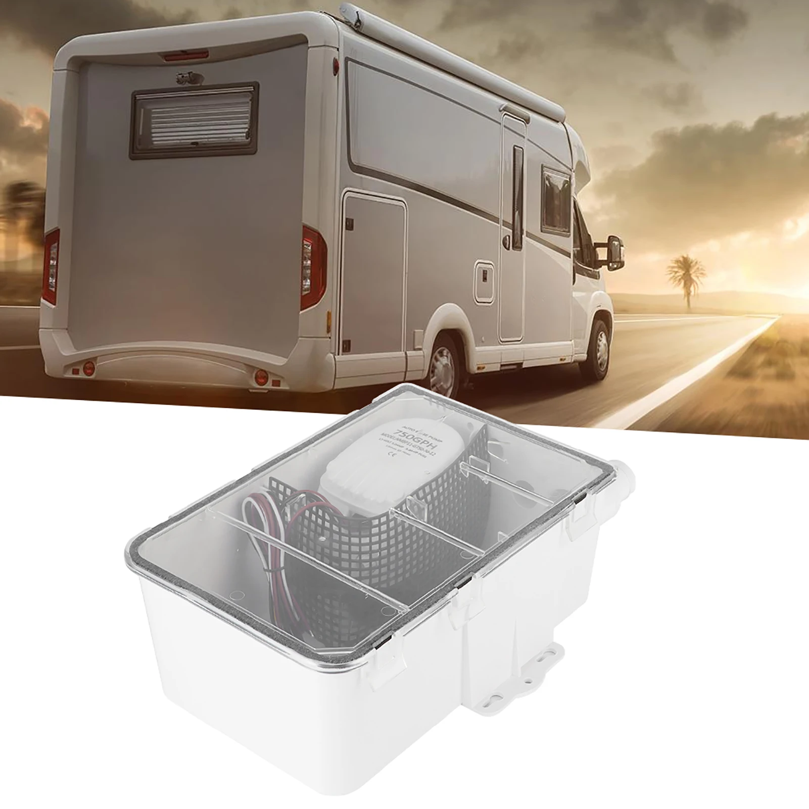 

DC 12V/24V 750GPH Shower Sump Pump Automatic Switch Bilge Drain Box Multi Inlet for Marine Boat Yacht G750‑01