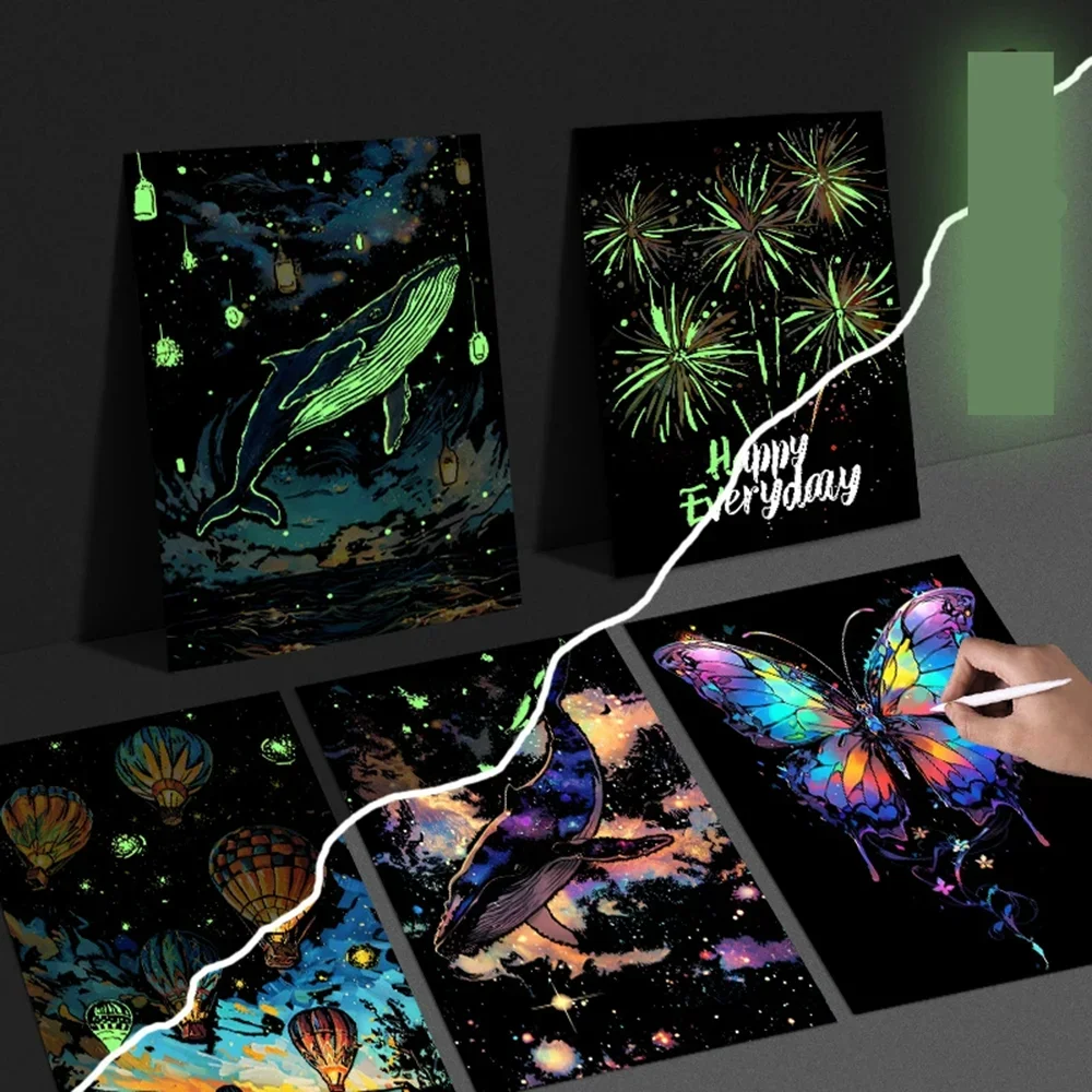 Creative Luminous Scraping Painting Paper Colorful City Night View Art Scratch Sketch Papers