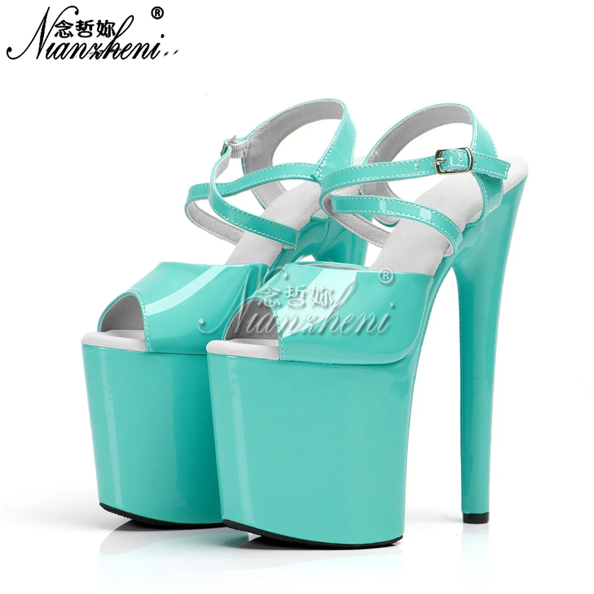 Novelty sky blue gladiator Dress 20cm Sandals Exotic pole Dance platform 8 Inches High Heels Sexy Fetish Stripper lady alt shoes