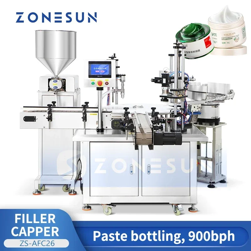 ZONESUN Macchina automatica per il riempimento e il tappatura di lozioni spesse Macchina per tappare il riempimento di bottiglie monoblocco ZS-AFC26