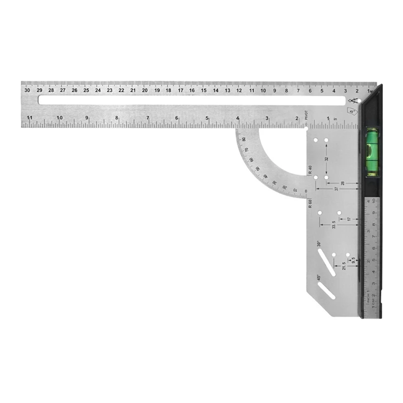 12-Inch Combination Square, Inch/Metric Metal Combo Square, Accurate Woodworking Measure Square Easy Install