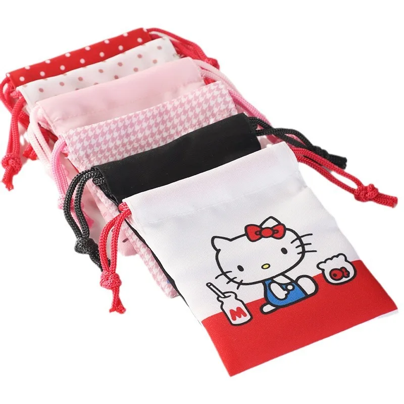 Sanrio Hello Kitty Drawstring Storage Bag Girl Heart Sweet Cute Cartoon Clutter Organizer Small Cloth Bag Portable Gift for Kids