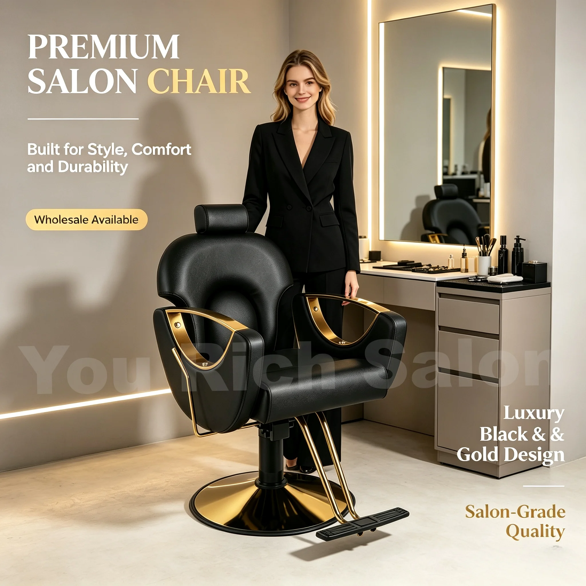 Wholesale Modern Luxury Barber Chair Hydraulic Reclining Salon Furniture Custom Logo Heavy Duty CE Certified Styling Chair