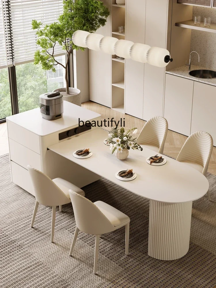 Cream Style Kitchen Island Dining Table Integrated Household Retractable Stone Plate Small Apartment French Entry Lux furniture