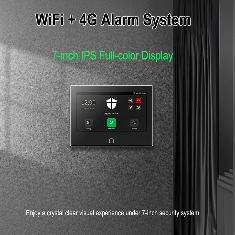 Wireless Tuya Smart WiFi And 4G Home Security Alarm System Kits With 7 Inch Full-color Touch Screen Display And 5000mAh Battery