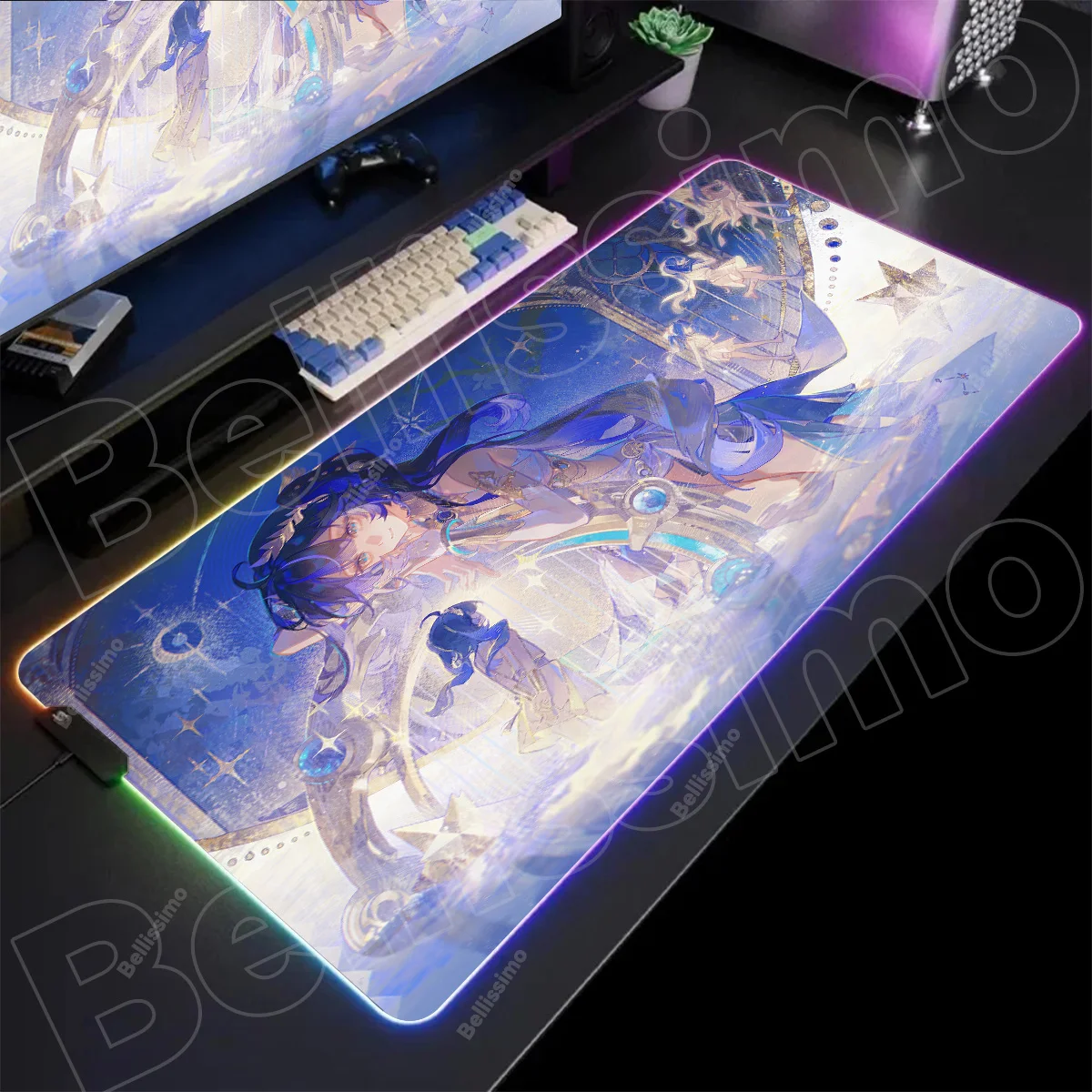 XXL RGB الحصير مكتب Iuno Wuthering موجات ماوس الوسادة أنيمي الألعاب ماوس الوسادة LED الإضاءة لوحة المفاتيح الجدول منصات الخلفية المطاط سطح المكتب