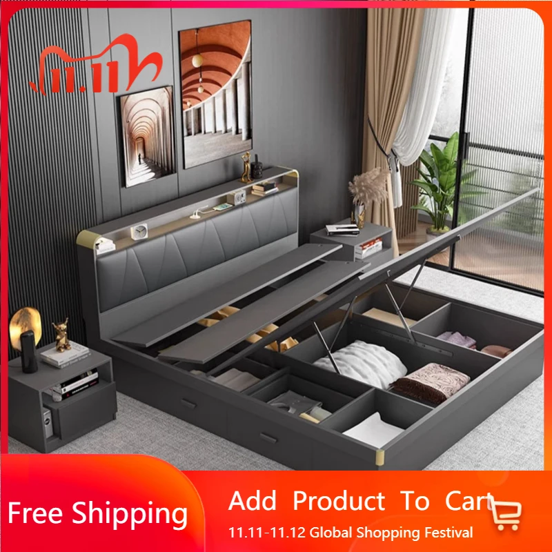 

Современная двуспальная кровать для хранения, каркас дома, современная вилла, лофт-кровать, светильник, роскошный деревянный стол, минималистичная мебель для отеля Lazy Muebles