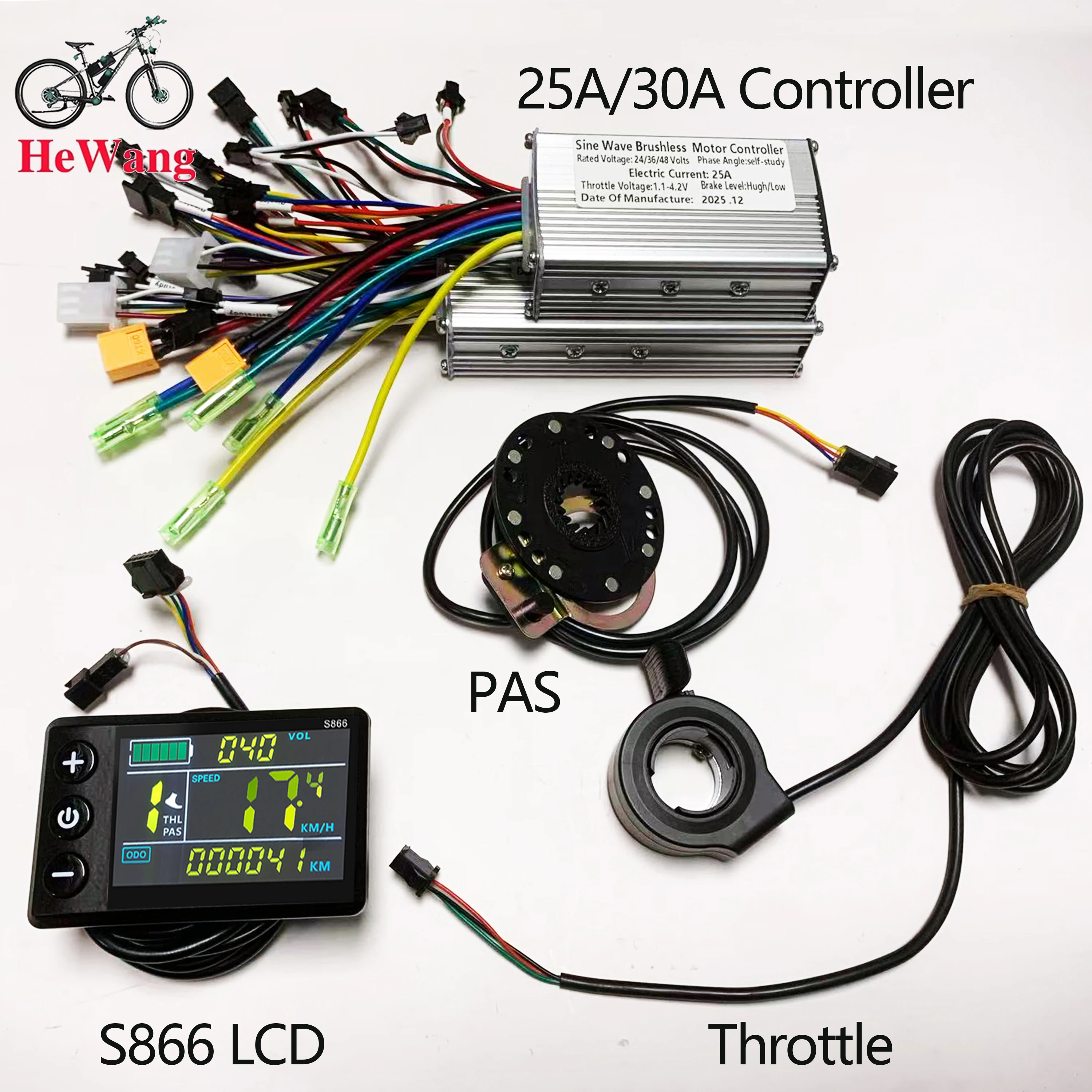 

36 В 48 В 60 В 500 Вт 25A/30A Синусоидальный бесщеточный контроллер двигателя S866 Цветной ЖК-дисплей PAS Комплект дроссельной заслонки для ремонта электронного скутера и велосипеда