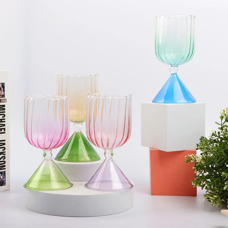 

Creative Two Tone Green Blue Amber Purple Colored Ripple Style Martini Mojito Champagne Margarita Cocktail Glasses Goblet Cup
