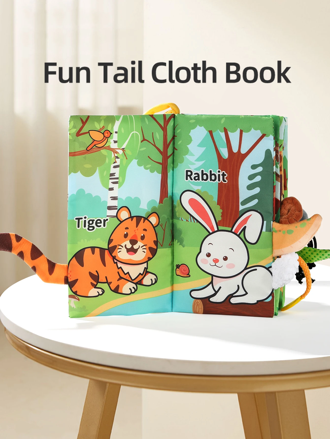 Baby Animal Party Cloth Book 6-Page Tear-Resistant Tactile Tail Sensory Parent-Child Interactive Early Education Toy