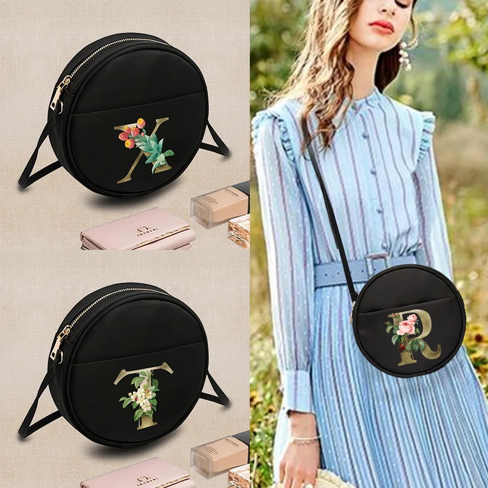 

Round Crossbody Bag New Fashion Women Coin Purse Golden Flower Series Cosmetic Organizer Handbags Single Shoulder Pack