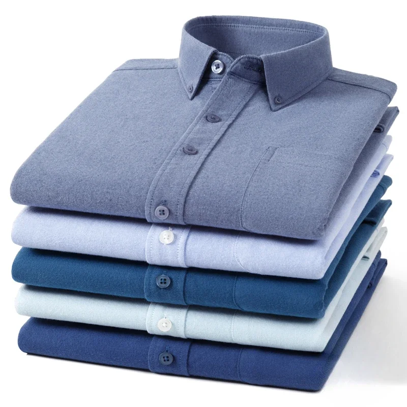 Hight qulity 100%cotton oxford brushed long sleeve shirts for men slim fit formal shirt solid white clothes soft office tops