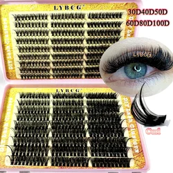 New 3D Fluffy Lash Clusters Kit Thick 30D-100D Volume Eyelash Clusters Wispy Individual Lashes Cluster Eyelash Extensions DIY