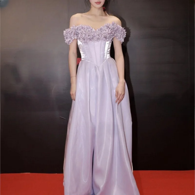 Purple new light luxury banquet high adult graduation toasting dress