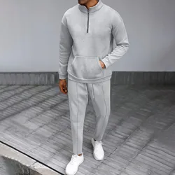 Cross-border new Europe and the United States men's casual Waffle solid color high-neck long sleeve pocket hoodie two sets