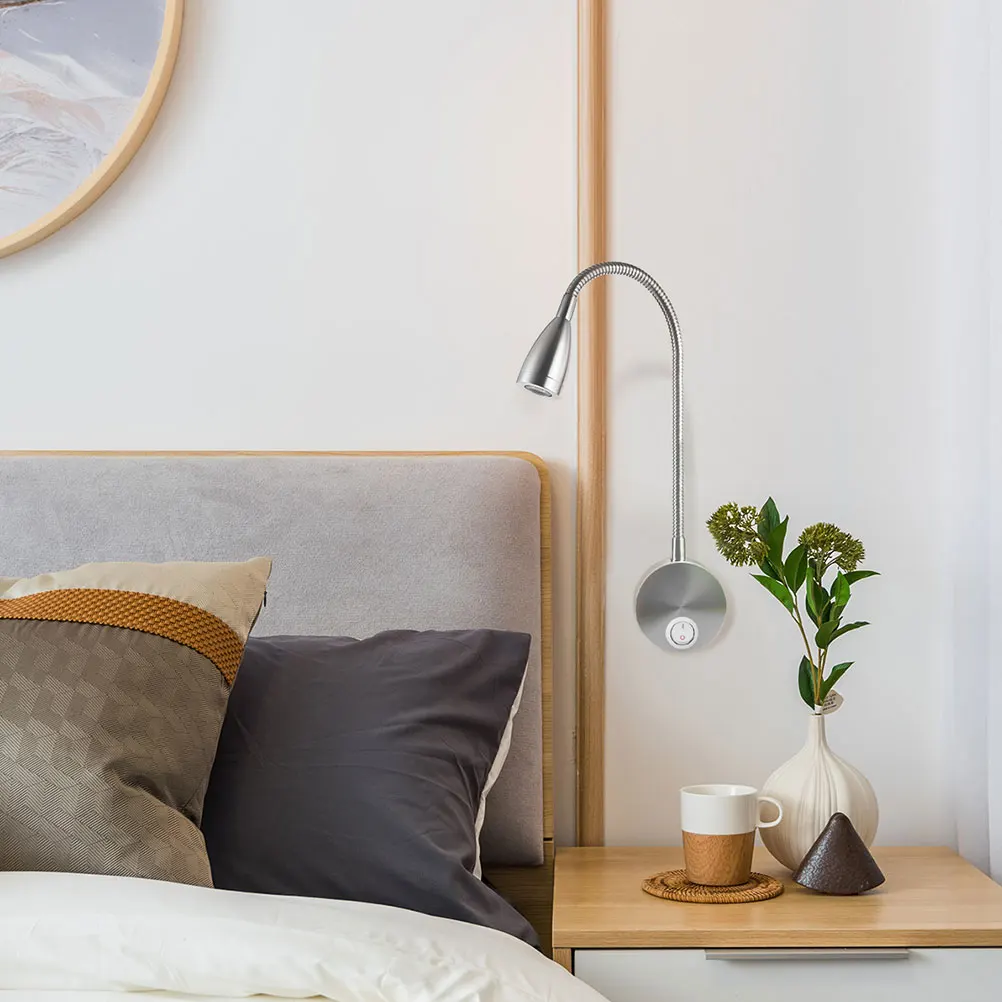 

Silver 360 Degree Rotatable LED Wall Light Warm White Bedside Reading Lamp for Bedroom Study Desk Clamp Flexible Gooseneck